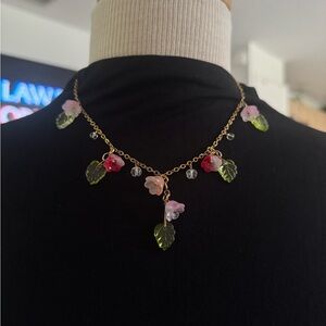Floral Charm Necklace with Pink and Green Accents